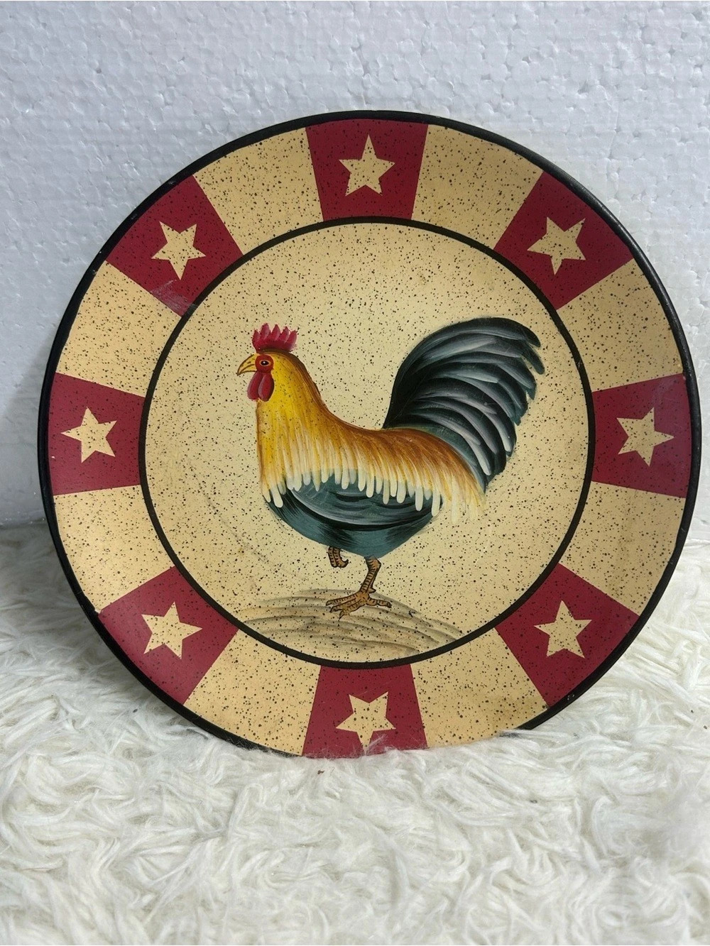 Home Interiors Rooster Decorative Plate with Stars Red & Cream
